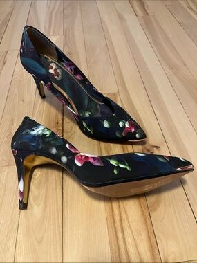 Ted Baker Black Floral Pointed Toe Heels